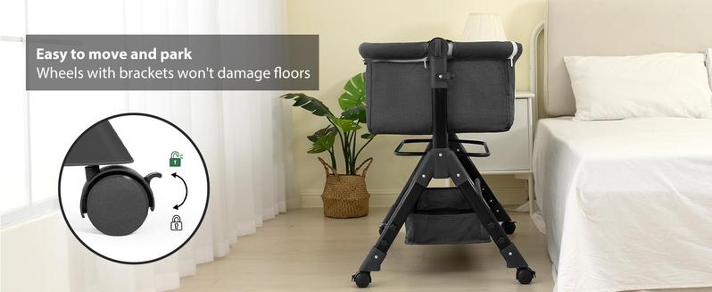 Baby Bassinet,  Crib for Infant and Newborn, Bedside Sleeper with Storage Basket and Mosquito Net, Easy to Fold, Height Adjustable, Portable Side Bed Crib