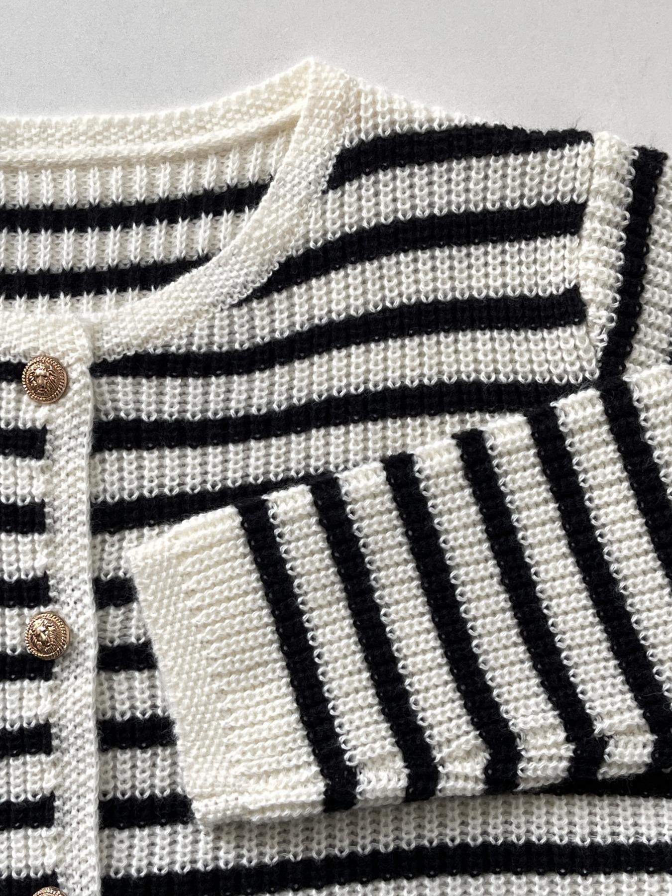 New Women's Knitted Fitted Sweater, Fall Winter Fashion, Drop Shoulder Button Front Cardigan, Striped Long Sleeve Top, Ladies Casual Wear, Knitwear