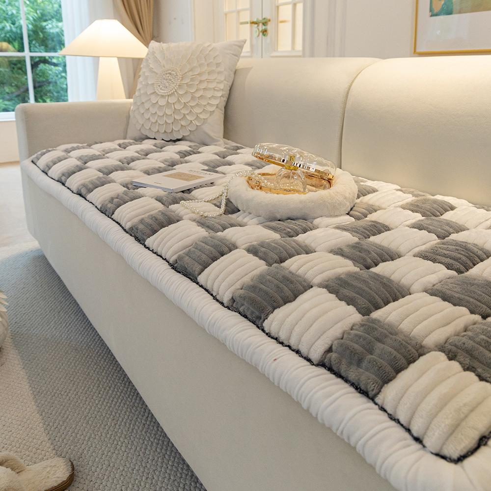 Plaid Pattern Sofa Cover, 1 Count Non-slip Sofa Seat Cover, Thickened Wear-resistant Sofa Cover, Dust-proof Couch Protector for Home Living Room, Reusable Sofa Cover