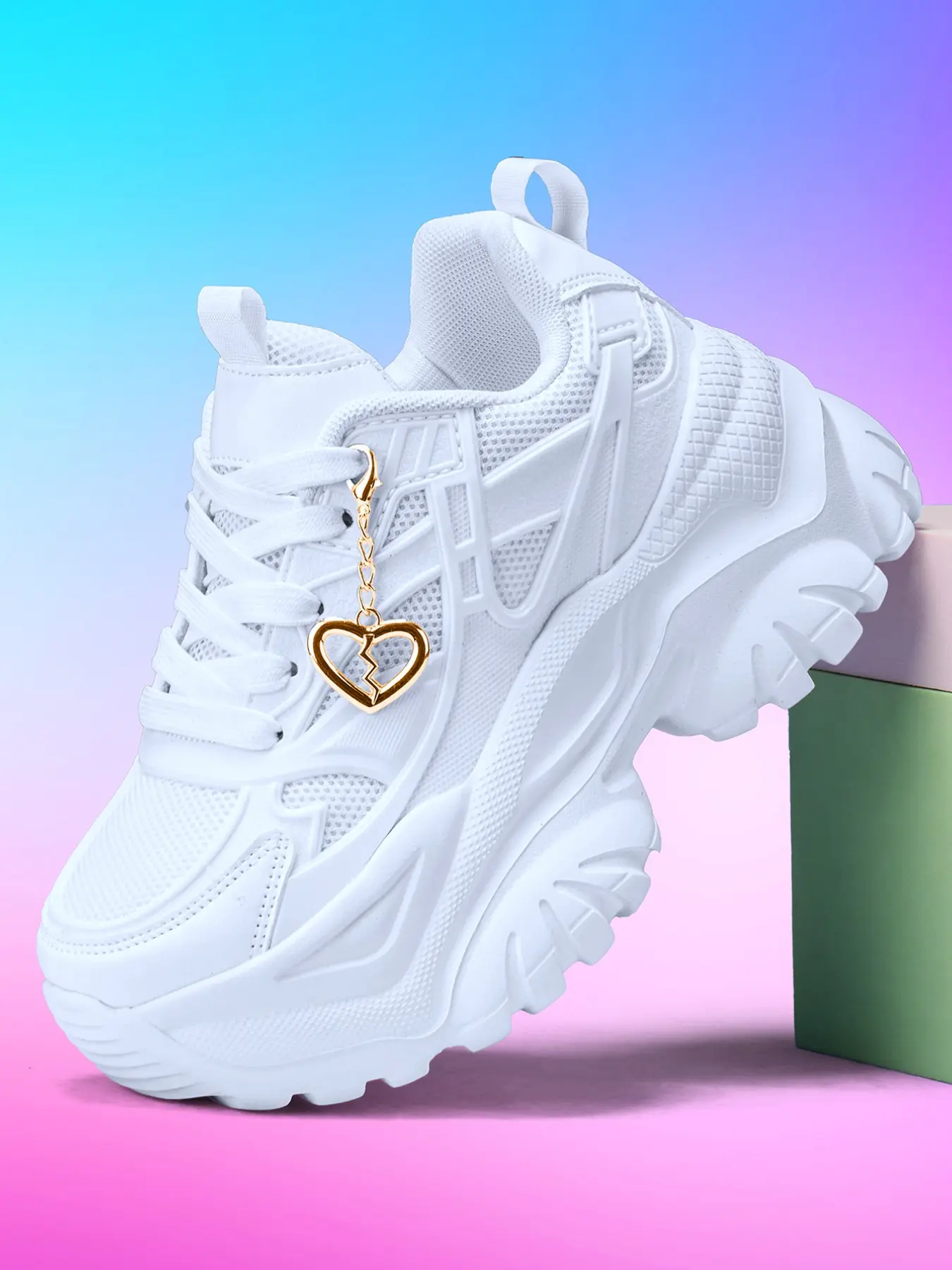 Women's Lightweight Eva Thick Sole Shoes, 7cm Heel Lift, Detachable Gold Heart Charm, Y2K Style, All Season Outdoor Wear
