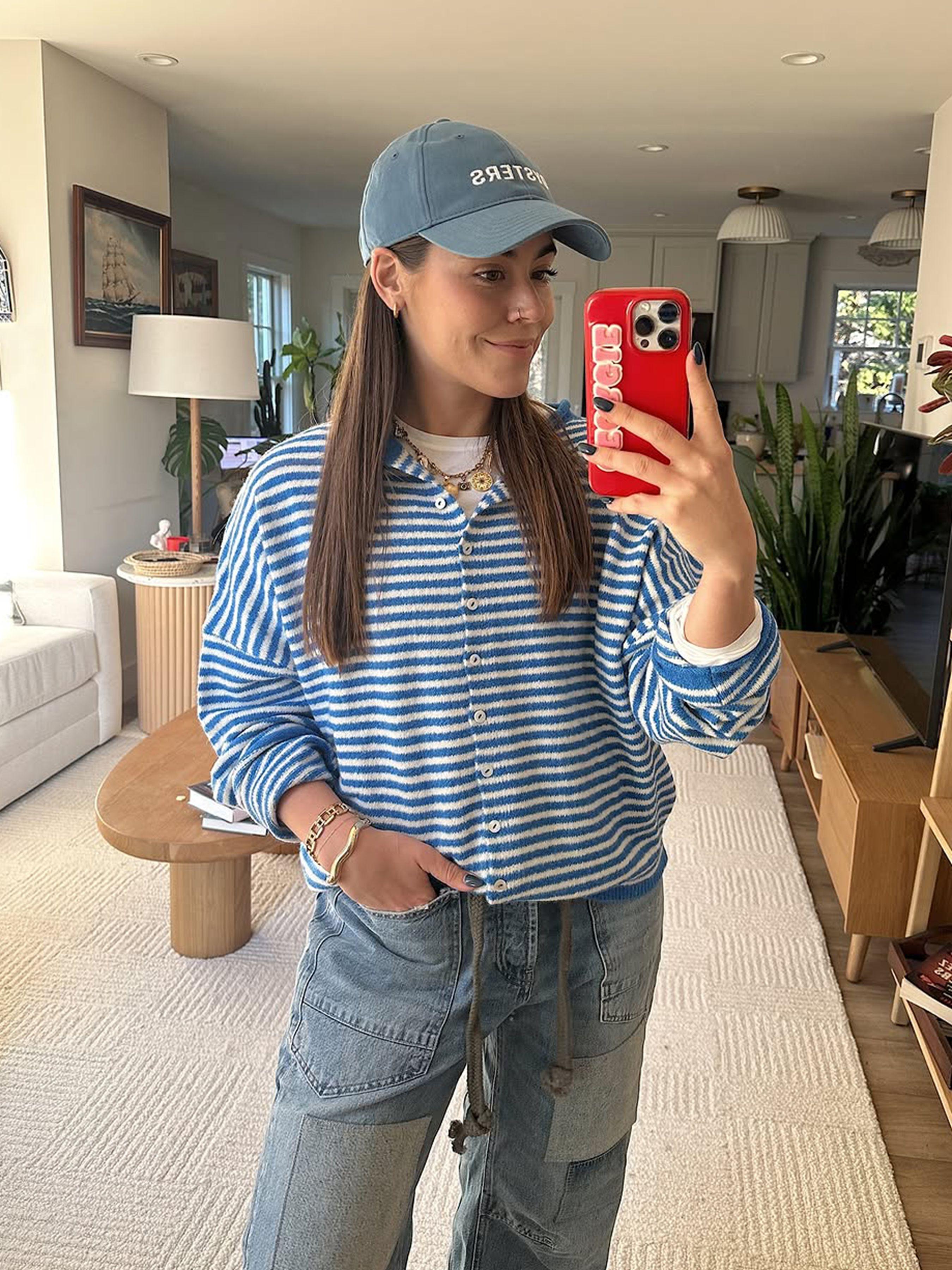 Women's Striped Casual Long Sleeve Loose Knit Sweater, Tops, Lightweight Fall & Winter Fashion, Button Front Open Front Design