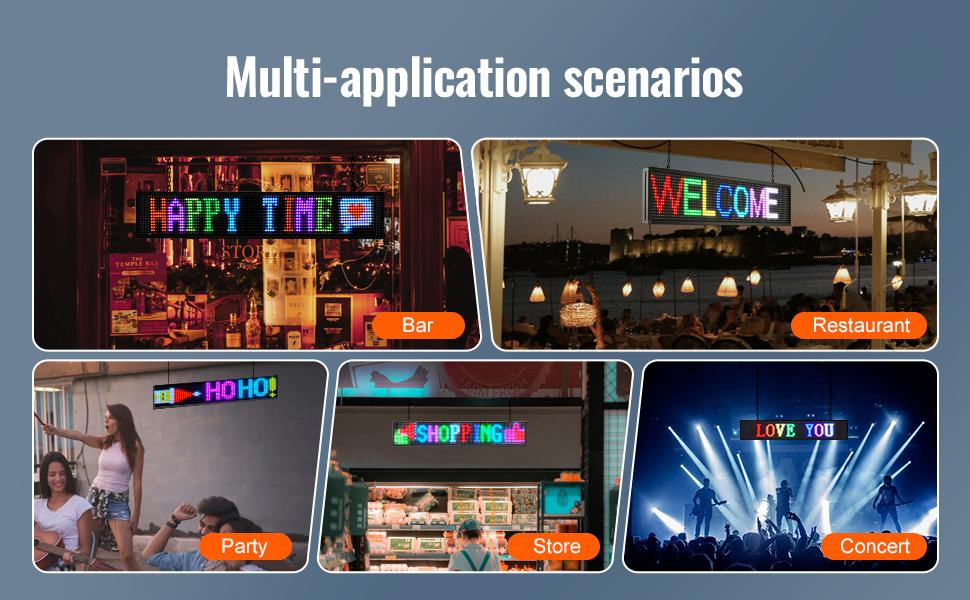 VEVOR LED Message Board, P10 Full Color Scrolling Display, Customizable Text and Animation via WIFI or USB, Ideal for Retail, Parties, and Bars, 52x8