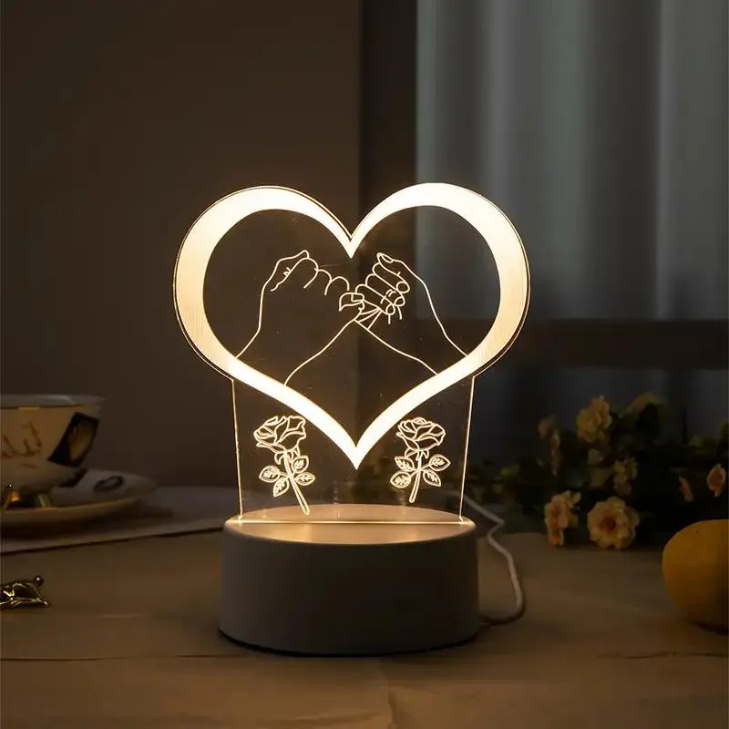 3D Heart Shaped Night Light, Ambient Night Light, Creative Bedside Table Lamp, USB Powered Desktop LED Light with Switch, Novelty Acrylic Eye Care LED Light for Bedroom Living Room Decor