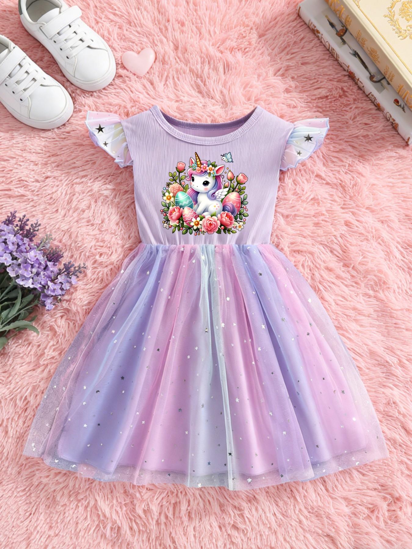 Easter Unicorn Horse Print Dress, Loose-Fitting Casual Dress, All-Season Lightweight Fabric, Perfect for Parties and Special Occasions
