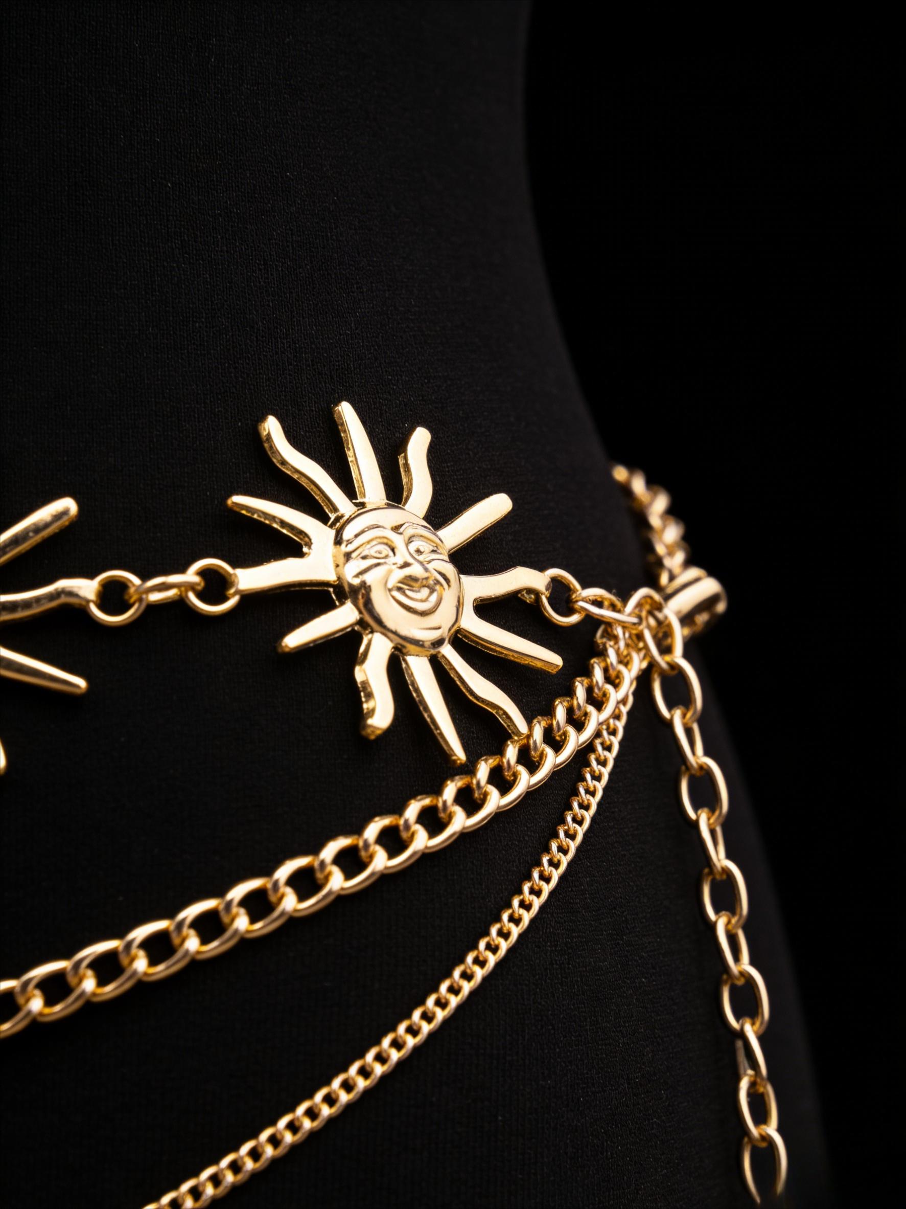 Star moon sun element multi-layer metal waist chain, Y2K Spice Girl style niche design sense body chain, versatile dress waist decorative chain, personalized wear artifact Internet celebrity popular accessories