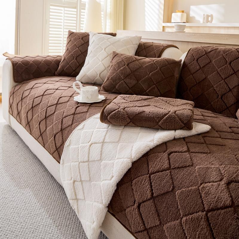 sofa cover Modern Plush Diamond Pattern Sofa Cover, Dustproof Pet-Friendly Polyester Fabric, Soft Texture, Suitable for Single Seat to L-Shaped Couch