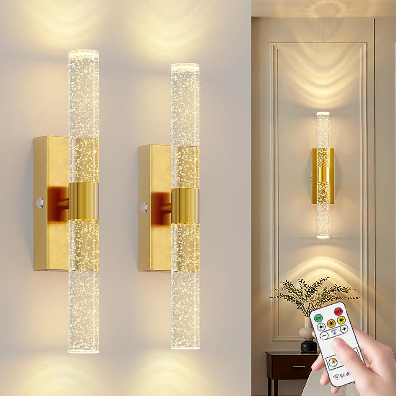2Pcs LED Wall Lamps, Modern Crystal Decorative Wall Lights, USB-Rechargeable, Remote-Controlled Dimming, For Living Room Feature Walls, Hotel Corridors and Hallways, Luxury Home Interior Wall Lighting