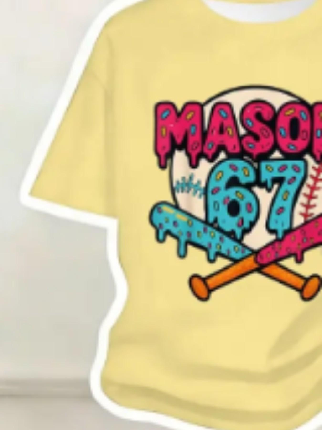 Girls' Bright Set, Number 67 Baseball Print Short Sleeve Top + Bell Pants, Cool Casual Two-Piece, Summer Comfortable Breathable Kids Clothes