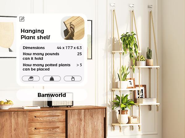 Bamworld Window Plant Shelves - Boho Wall Plant Shelf for Indoor Plants, Wall Plant Stand for Living Room Decor & Garden Decor Rustic Wooden Planter Flower Pots fall decor for home cielito lindo decoracion witchy home decor