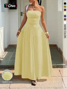 Women's New Cream Yellow Textured Knit Strapless Dress, Summer ,Summer Dress.