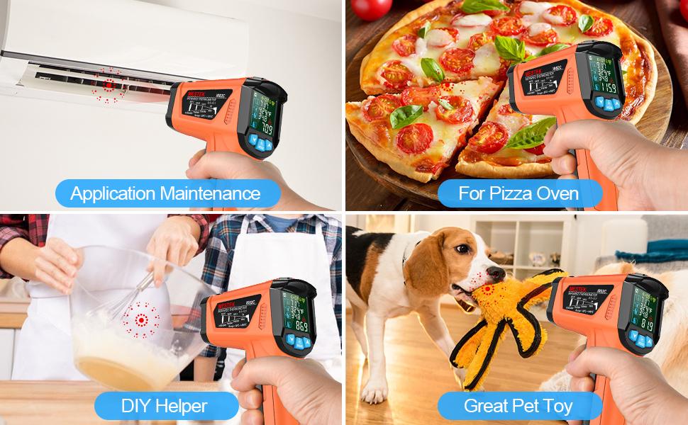 MESTEK Infrared Thermometer Gun, Non Contact Digital Laser Thermometer Temperature Gun with Color LCD for Cooking, Home Repairs, Humidity Measurement, Adjustable Emissivity -58°F to 1472°F(-50~800°C)