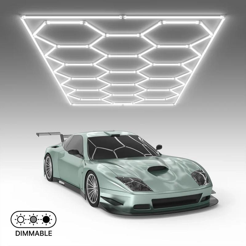 HYPERLITE hexagon LED lights, offering  9900/15840/30360/38280/60720 LM hexagon lights brightness for garage detailing, gyms, and shops Honeycomb Lights, with 3-level dimming control led hexagon lights,Adjustable Lighting，Jumpstart newyear