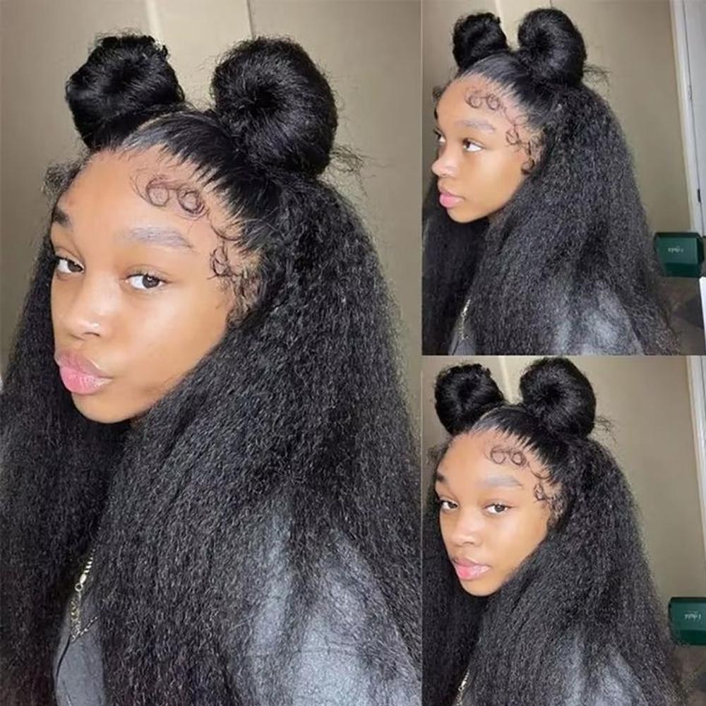 Bling Hair Yaki Straight 360 Full Hd Lace Front Wig 100% Human Hair kinky Straight HD Transparent Lace Front Human Hair Wig For Women 180%