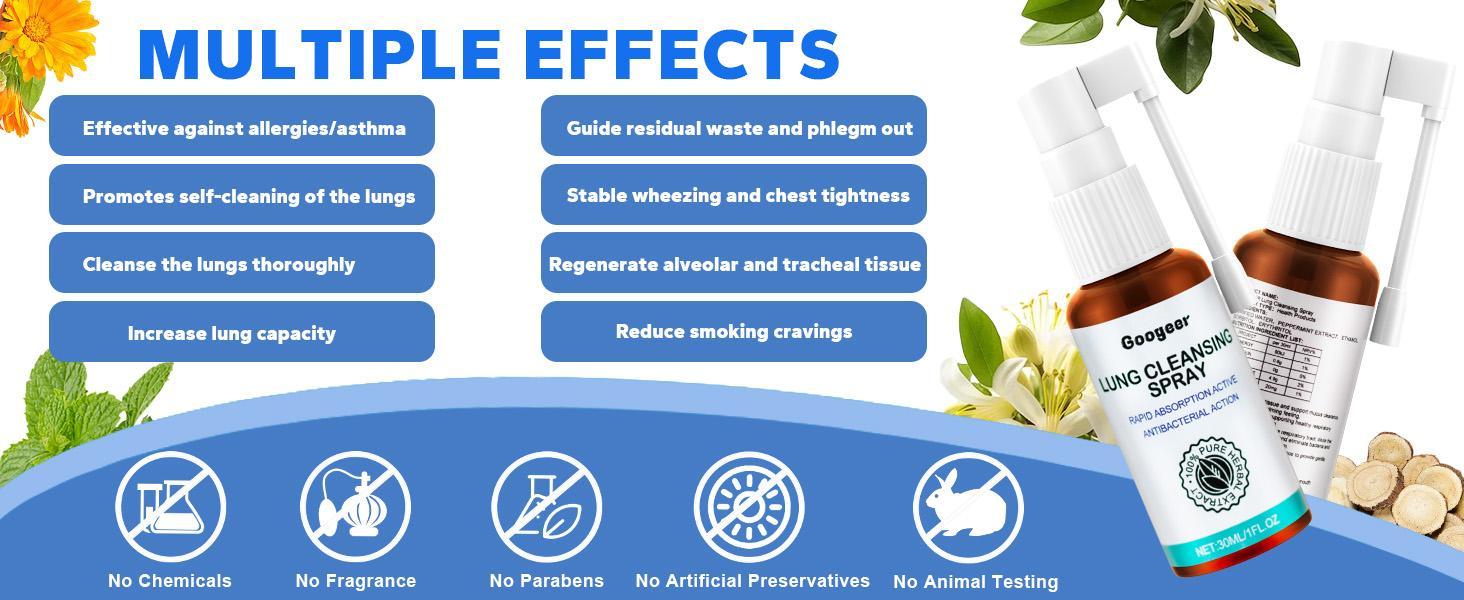 Herbal Lung Cleansing Breath Spray-Lung Detox for Smokers,Mullein Leaf Extract Mucus Relief for Lungs,Lung Detox and Lung Cleanse,Respiratory Support(2 PCS)
