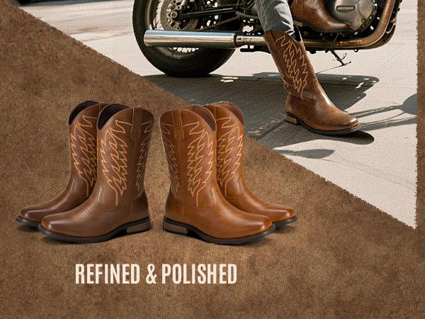 Bruno Marc Cowboy Boots for Men, Slip On Western Boots with Chic Embroidered Durable Short Retro Country Square Toe Boot, Breathable Comfort, Orthotic Support, Ideal for Fall & Winter