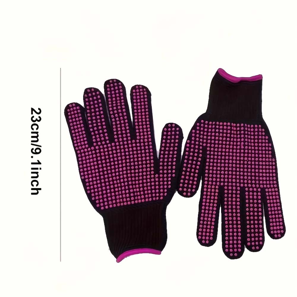 2Pcs Double-Sided Beaded Gloves - PVC Anti-Slip Hair Styling Gloves For Curly And Straight Hair, Durable Woven Fabric - Heat Insulated Gloves