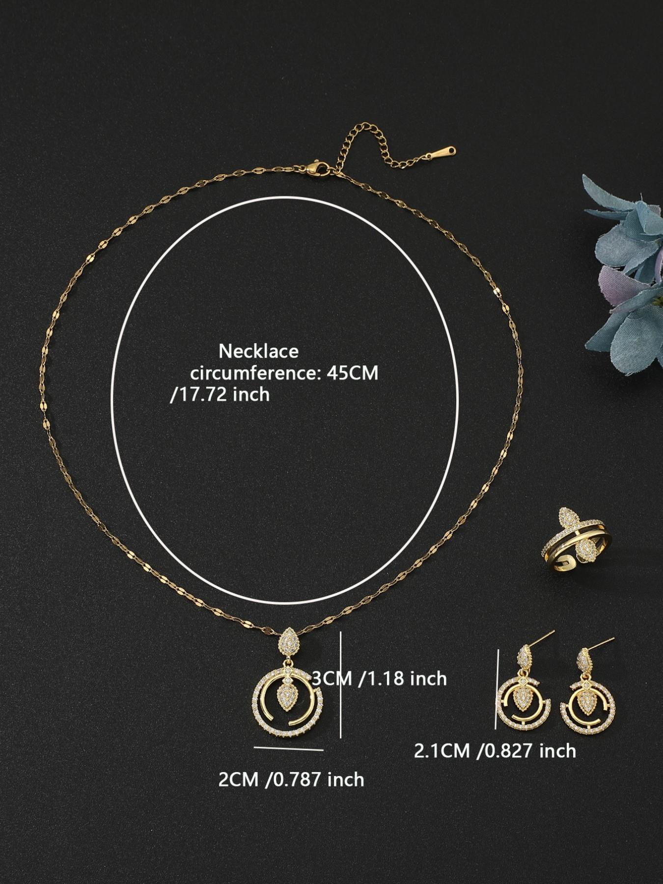 Women's Jewelry Set, 4-Piece Drop Pendant Necklace, Earrings, Ring, Letter C Zircon Pendant, Perfect for Weddings, Holiday Gifts