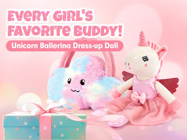 hahaland Unicorns Toys for Ballerina Doll Stuffed Toys for Girls, Ballet Dress up Doll, Pretent Doll Toy 3 Set Clothes with Plush Bag, Kids Toy Birthday Gifts for 2-4 6 Year Old Cuddly Outfits