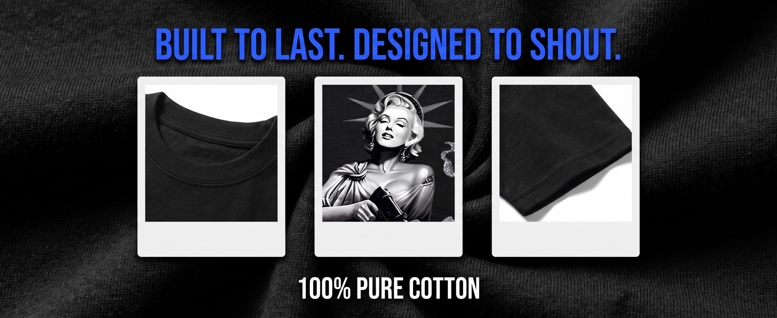 Marilyn Monroe Liberty Statue Hybrid Graphic T-Shirt Short Sleeve, Trendy Streetwear Shirt, Art Portrait Print Oversized Cotton Graphic Tees Hip Hop Trendy Streetwear Shirt Retro Gangster Unisex Tee