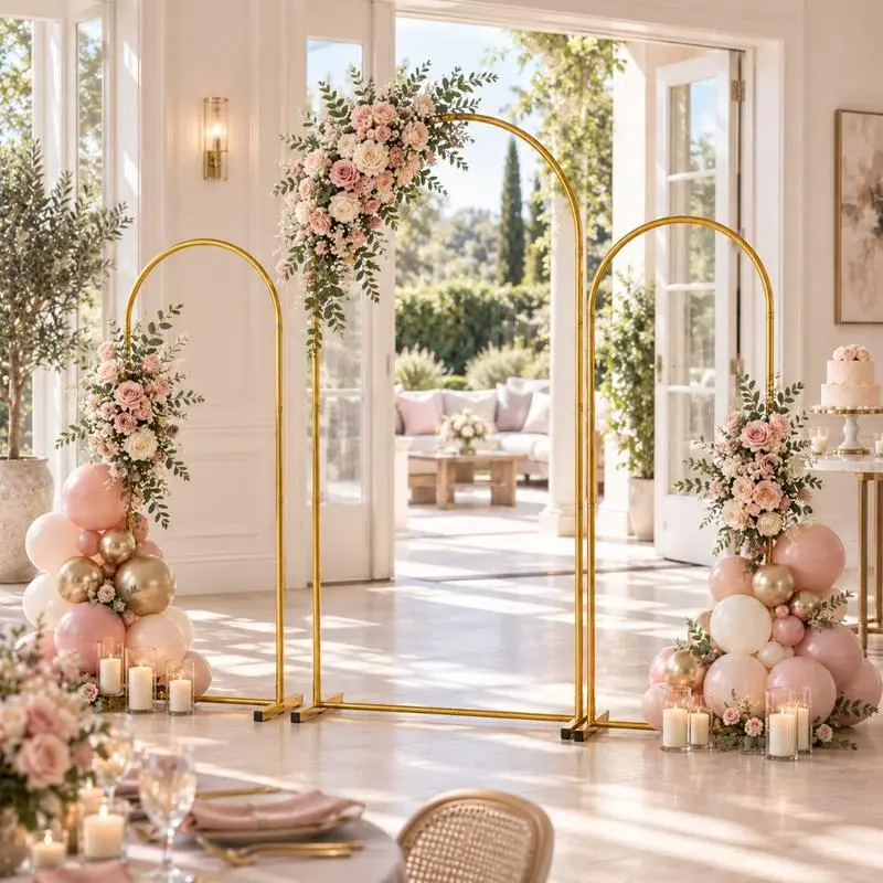 Party Decoration Arch Stand,Gold Metal Wedding Backdrop Frame 3 Pack With 7.2FT 6.6FT 6FT Sizes,Create Stunning Balloon Wall,Flower Backdrop And Photo Area For Wedding Reception,Birthday Events,Engagement Party,Holiday Gathering And Home Celebrations