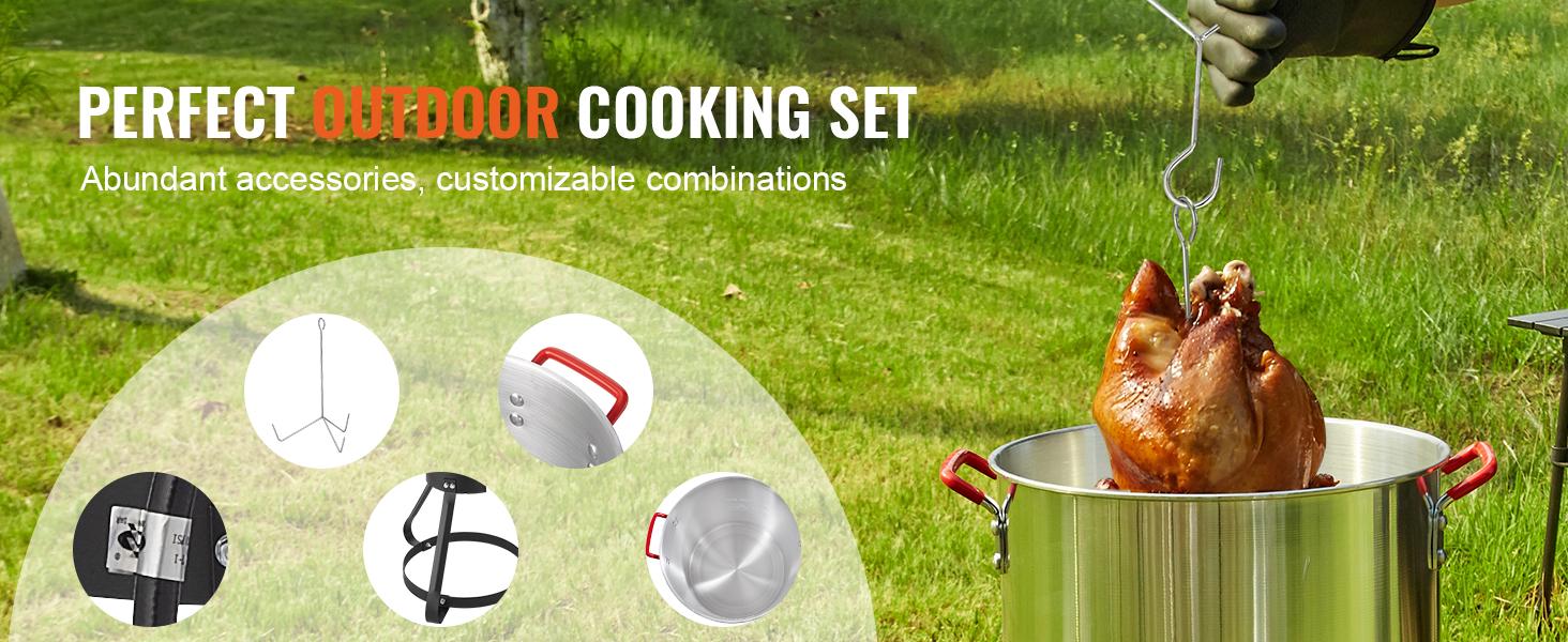 VEVOR Turkey Deep Fryer, 30-qt Turkey Fryer Boiler Steamer Cooker Set, Outdoor Aluminum Seafood Frying Pot, 54, 000 BTU Burner Propane Gas Boiler, Includes Basket, Perforated Poultry Rack, Thermometer