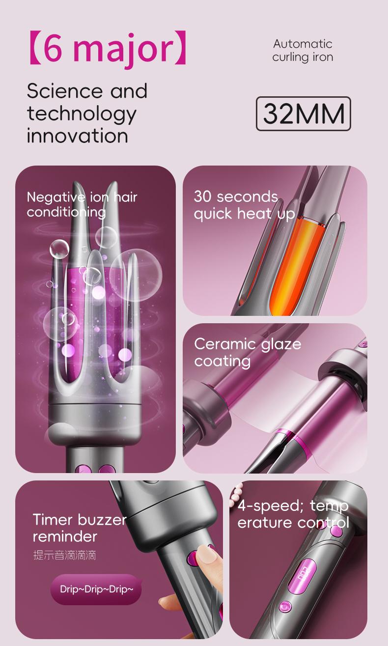 Automatic Hair Curler, 33mm Home Spinning Curling Iron, Negative Ion Automatic Curling Wand, 4 Temperature Modes, For Women's Hairstyles, Valentine's Day Gift, Automatic Curling Iron, Hairdressing Products