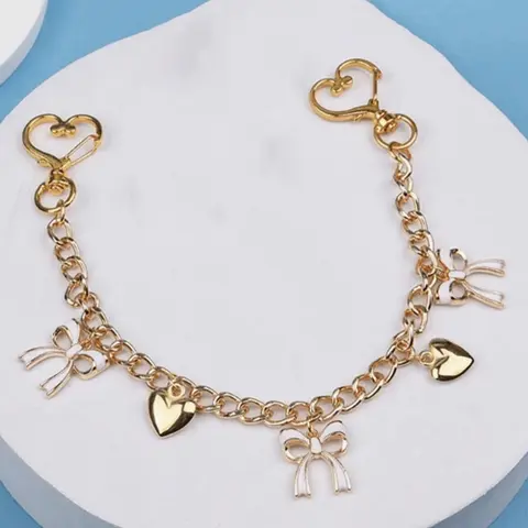 Gold Heart Bow Bag Charm Pendants, Enamel White Bow & Heart Charms Bag Chains, Heart-Shaped Lobster Clasp Bag Chain Accessories, Romantic Coquette Bag Decoration Keychain, Elegant Bag Pendant for Tote & Backpack, Christmas & Thanksgiving Gift for Women