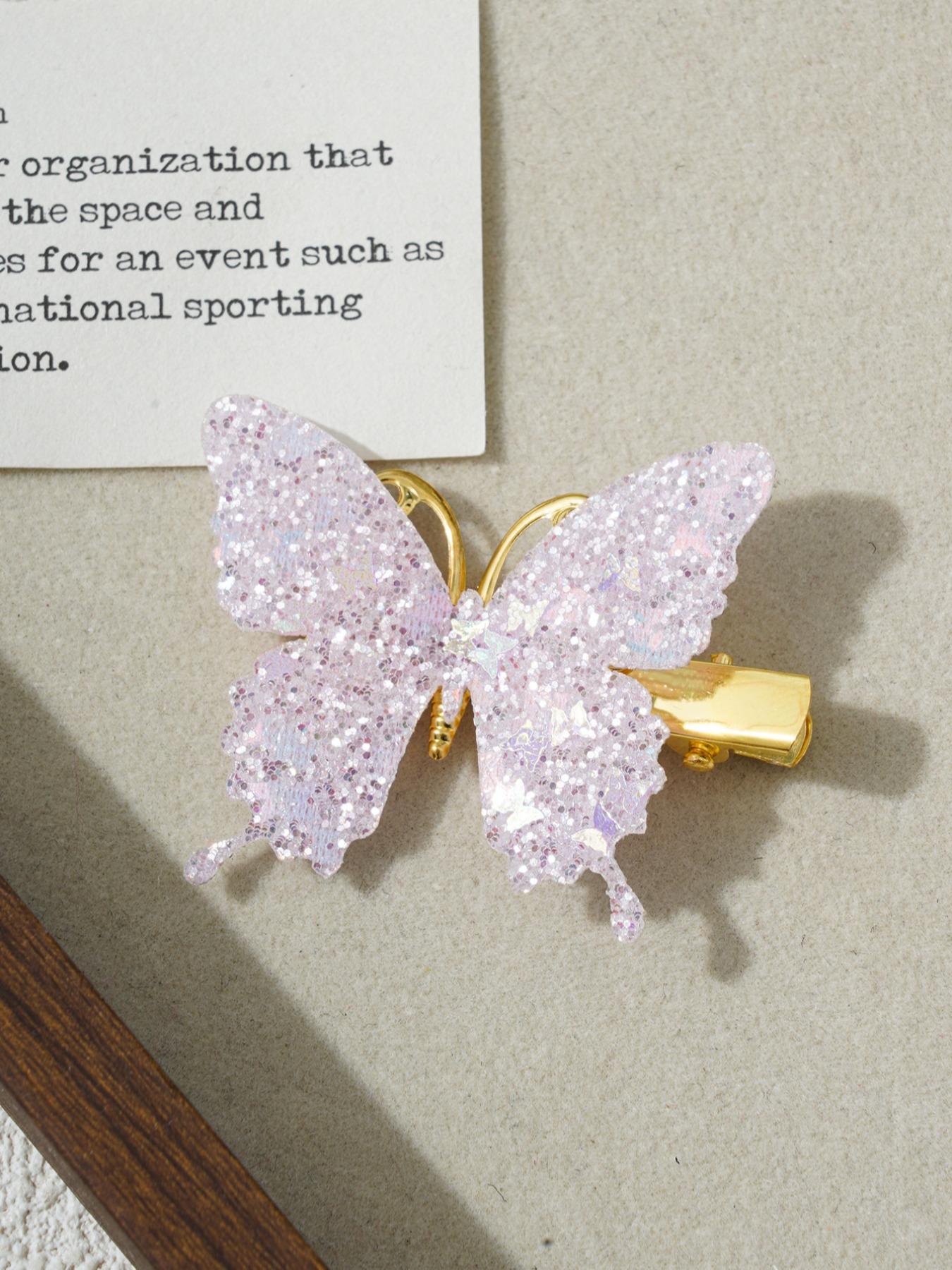 8pcs Mixed Color Glitter Butterfly Hair Clips, Cute Elegant Side Bang Clip, Suitable for Women Outing, Dating, Festival Wear