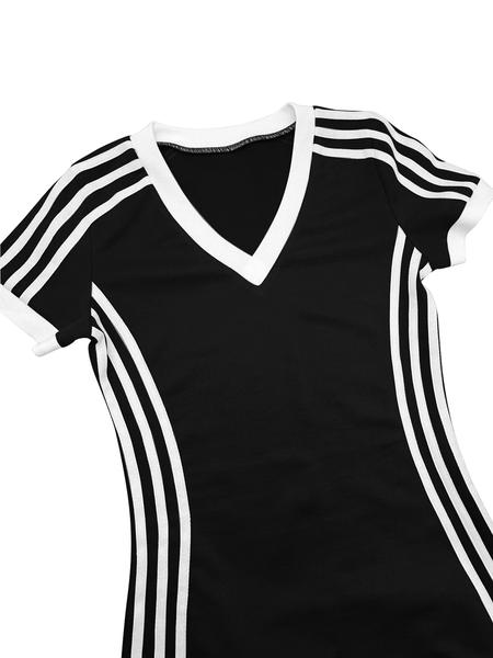 Women's Striped Trim Dress, Casual Fashion V Neck Short Sleeve Dress for Daily Outdoor Wear, Women Dress for Summer