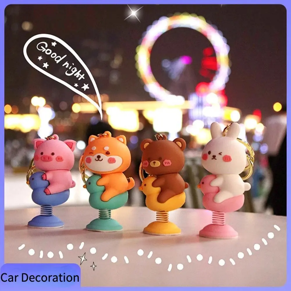 Car Panel Dashboard Decoration Cartoon Animal Shaking Head Spring Toys PVC Car Ornament Doll Auto Interior Accessories Gift