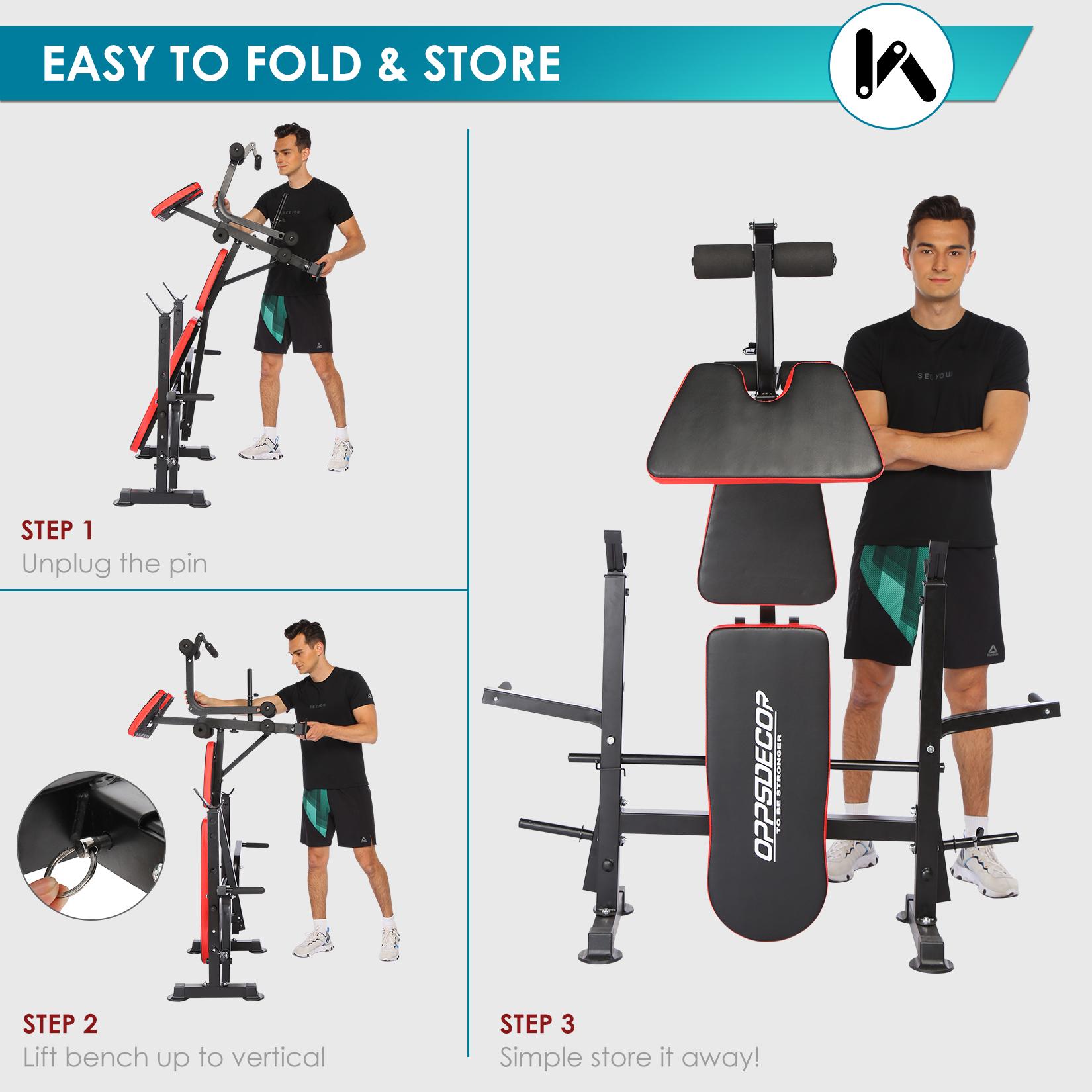 OPPSDECOR 6-in-1-660lbs Adjustable Weight Bench Set with Barbell Rack, Incline Bench Press, Leg Developer & Preacher Curl Capacity for Home Gym(bar and weight are not included)