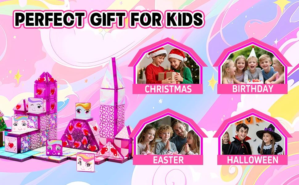 【New Sticker Set】60PCS,1.48inch Creative Sticker Magnetic Tiles,My Little Pony，Magnet Building Blocks Cubes Construction Stacking Educational Assembly Toy Preschool STEM Play Creative Playboard for Toddler Kids Ages 3+,Kids Toys best gift