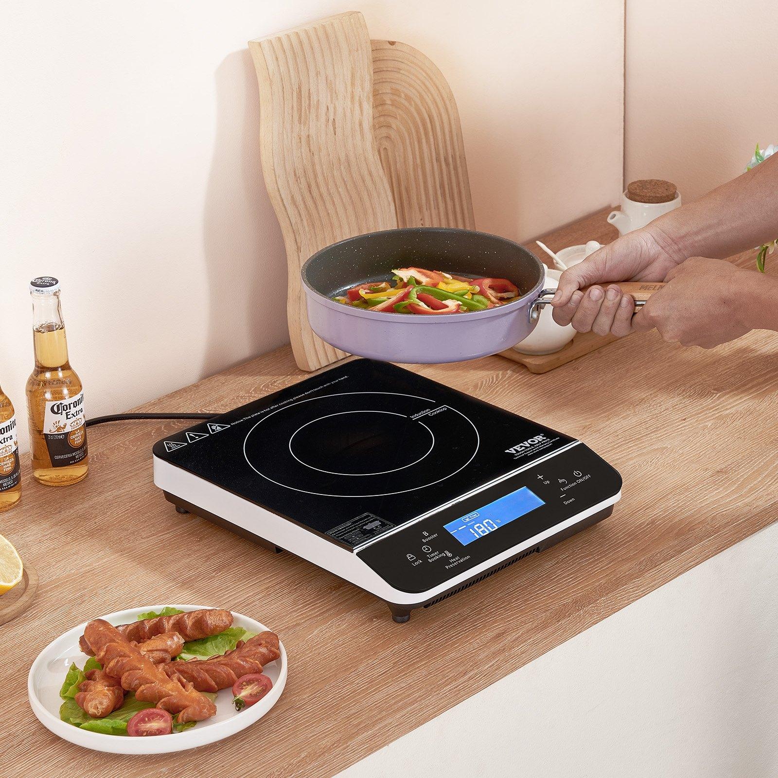 VEVOR Portable Induction Cooktop, 1800W Electric Induction Burner with 9 Temperature Settings, Countertop Induction Hot Plate with 4H Timer, 24H Reservation, Child Lock, Easy to Clean, for Cooking