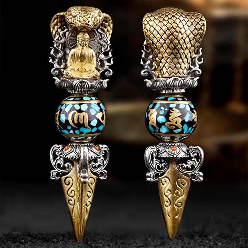 Buddha Stones Tibetan Om Mani Padme Hum Buddha Wealth Rotation Necklace Vajra Pendant - Six True Words 'Om Mani Padme Hum Crystal