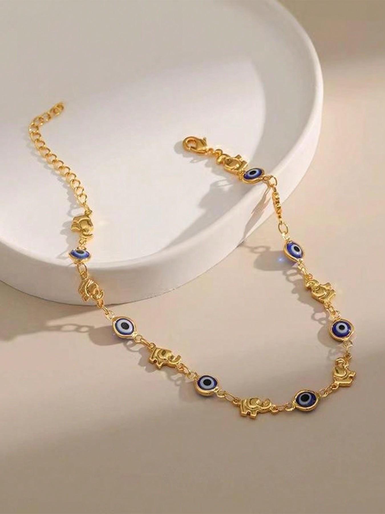 Elegant Daisy Anklet, Boho Style Blue Turquoise Eye Elephant Metal Chain, Summer Beach Foot Jewelry for Women, Trendy Accessory