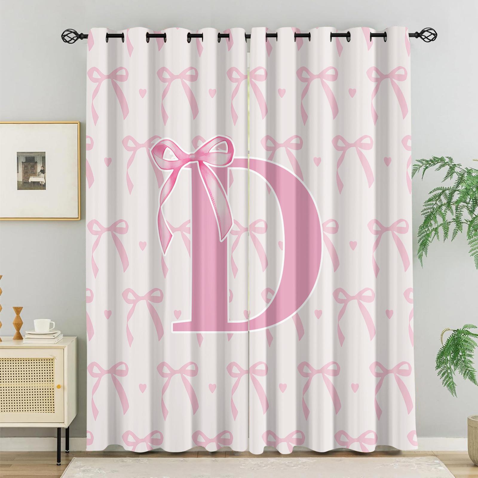 2Pcs Letter Printed Curtains, Pink Princess Style Home Decor, Soft Polyester Fabric, Blackout and Heat Insulation, with Metal Grommets, Ideal for Girls' Bedroom, Dorm and Living Room, Aesthetic Girly Decoration