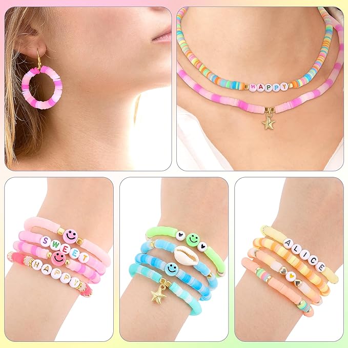 Funtopia Jelly Color Clay Beads Bracelet Making Kit, 5000+Counts Heishi Beads Polymer Clay Beads for Jewelry Making, Friendship Bracelet Kit with Alphabet Letter Beads Smile Face Beads for Girls Gifts Crafts Diy Handmade