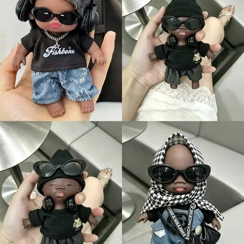 Black Stress Relief Doll Ugly Cute Cool Street Style Doll With Fashion Outfits Figurine Desktop Decor For Adult