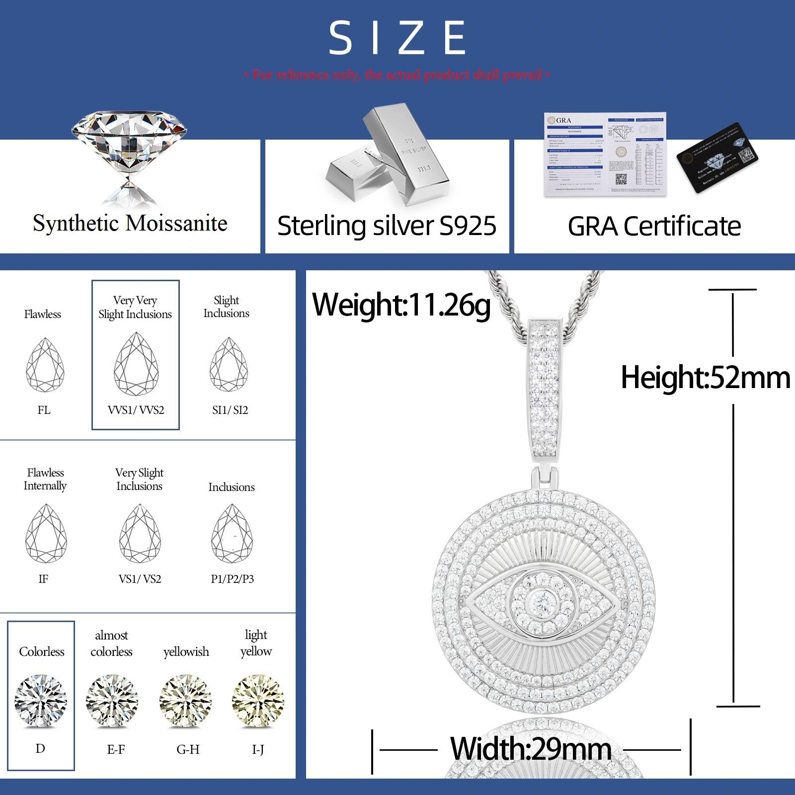 【PP675】Devil's Eye Pendant UCCIYO S925 Sterling Silver Synthetic Moissanite Pendant Necklace for Women Men Hip Hop Jewelry Gift