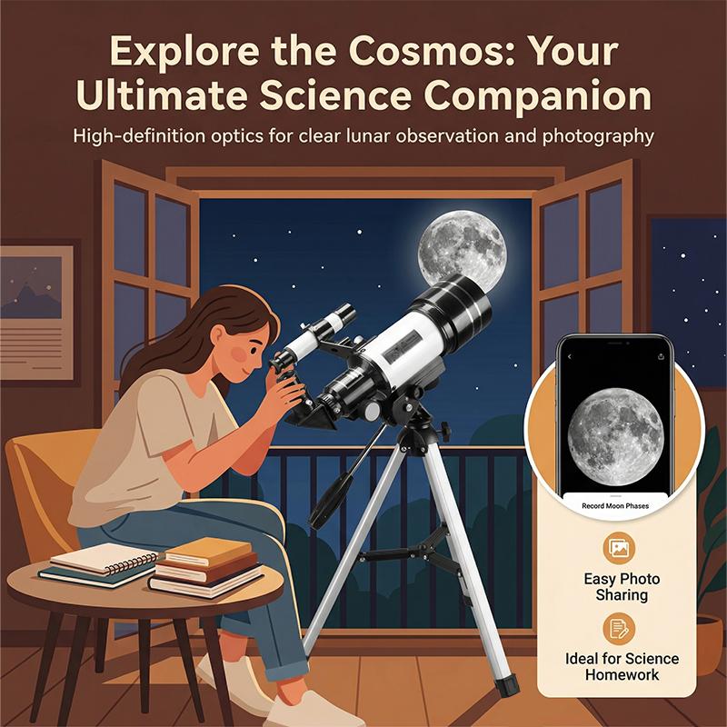 70mm Aperture 300mm Focal Length 150X Astronomical Telescope, Perfect for Science Education & Nature Exploration, Ideal Holiday Gift for Family and Friends