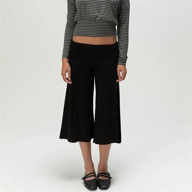 Women Fold Over Waist Gaucho Pants Low Rise Cropped Wide Leg Capri Pants Summer Foldover Culottes Yoga Pants Pajama Bottoms