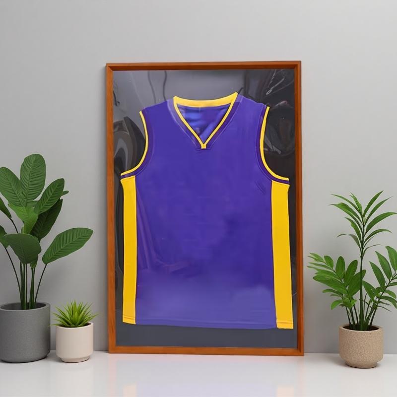 Black, white, brown Fan sports jersey display case, 18x14 optional size, heavy-duty frame secures all sports jerseys, transparent display highlights signed jersey features, wall-mount or tabletop versatile