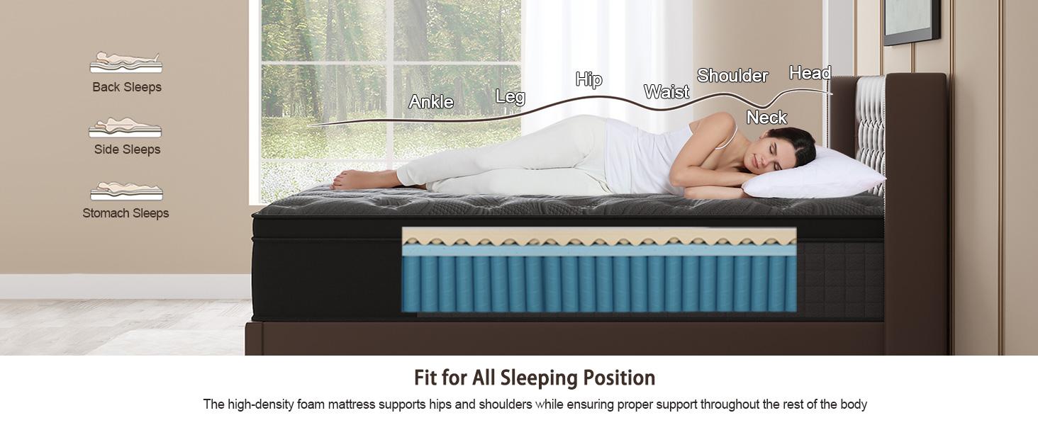 Duchessz 10"12"14" Twin Full Queen King Size Mattress in a Box Hybrid Spring Memory Foam, Medium Firm Ergonomic Mattress