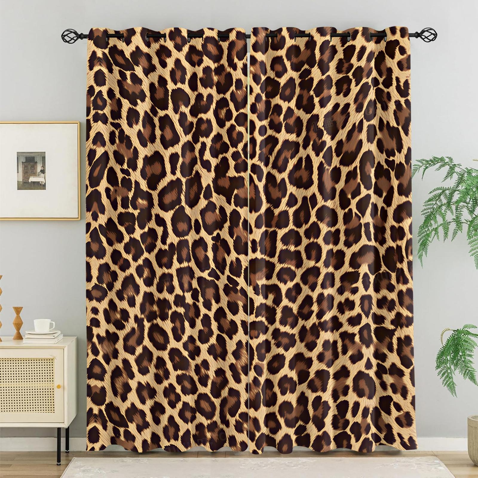 2Pcs Gradient Colorful Leopard Print Curtains, Fashion Atmosphere Design, Breathable Shading Fade Resistant, Perfect for Youth Home Bedroom
