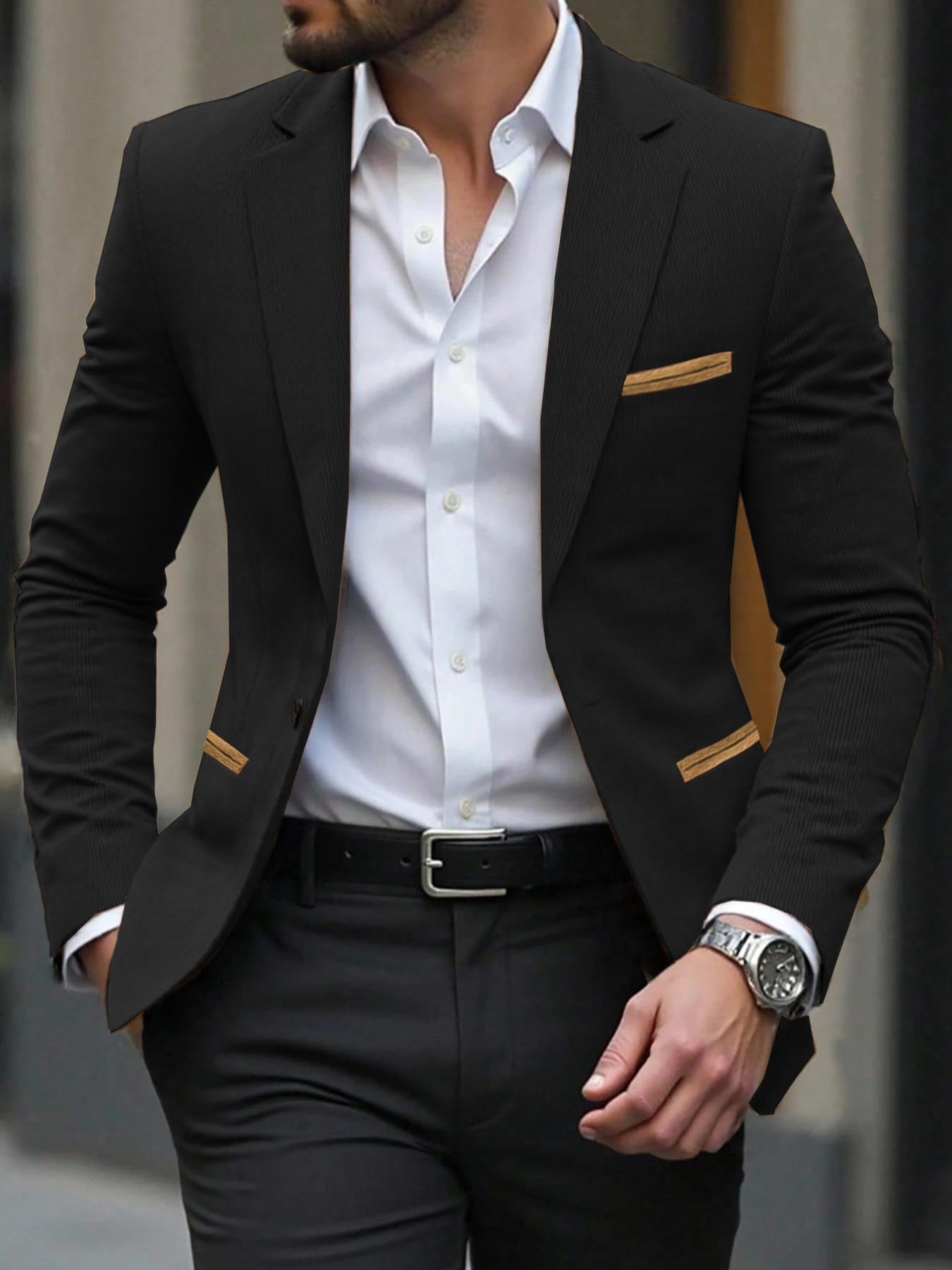Men's Colorblock Blazer Jacket, Long Sleeve Casual Suit Coat, Fashionable Versatile Outerwear for Any Occasion