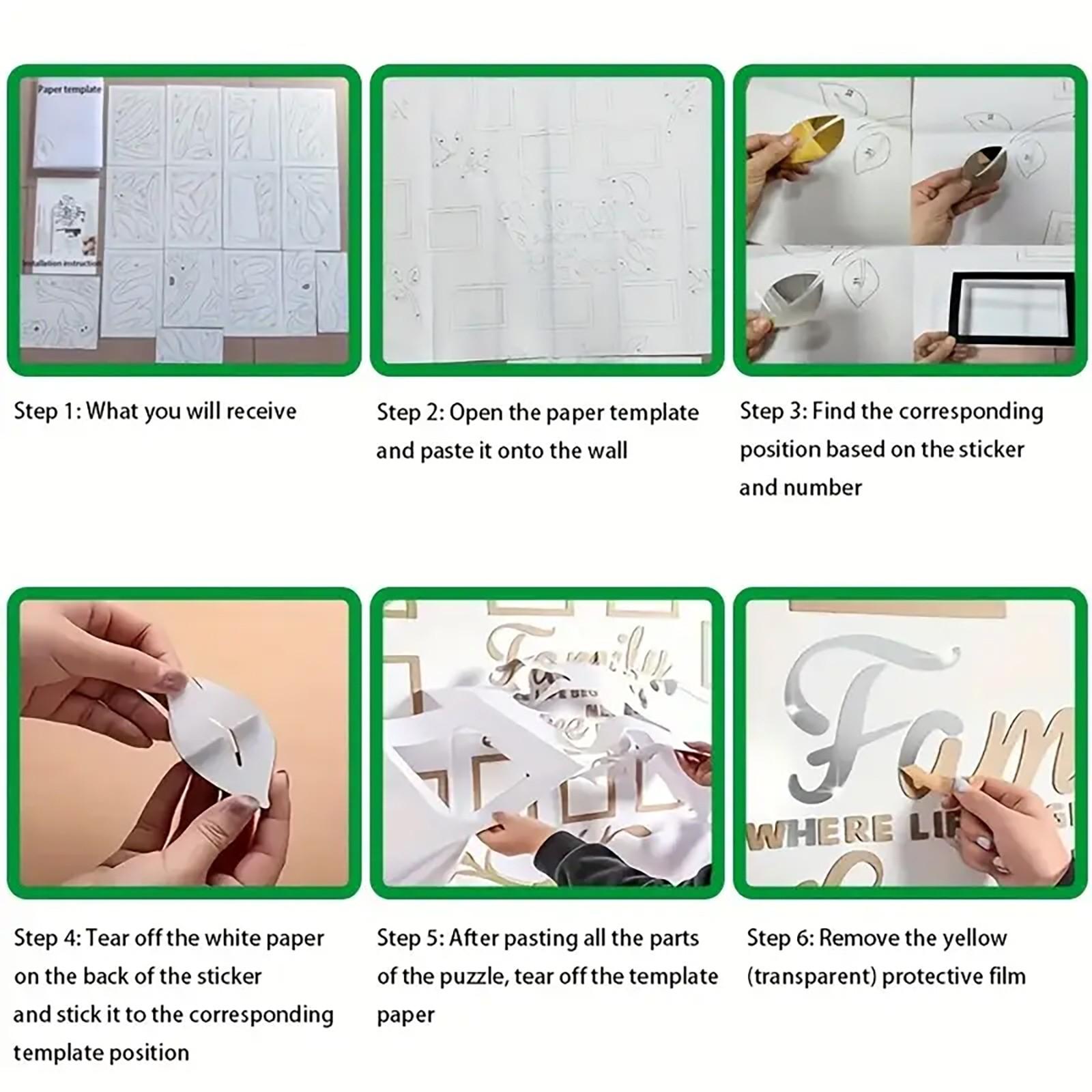 3D Acrylic Photo Frame Wall Decor, 1 Set DIY Photo Collage Gallery Wall Sticker, Wall Decor for Home Office Wedding School, Ornaments