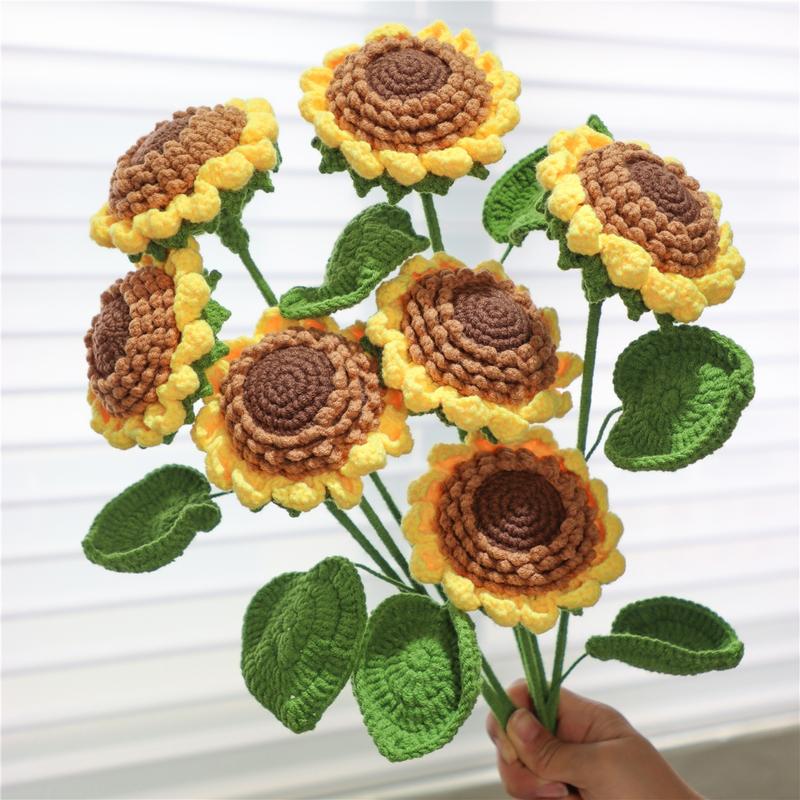 Sunflower Design Crochet Flower for Room Decor, 7 Counts/set Bedroom Decor Artificial Flower without Vase, Handmade Crochet Flower, Girlfriend Gifts, Boyfriend Gift, Valentine's Day Gift Ideas, Bouquet, Decorative Flowers