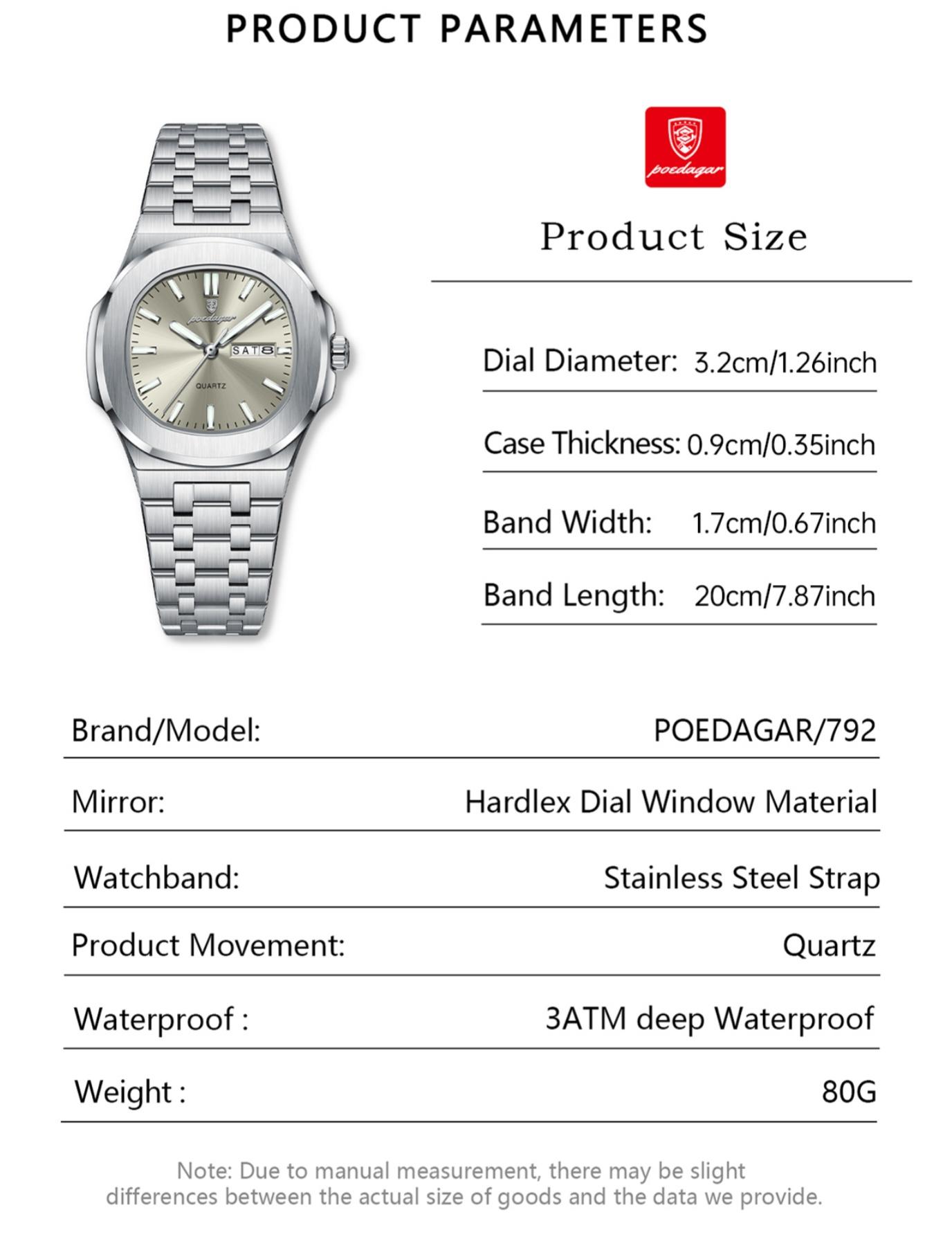 POEDAGAR Top Original Watch Night Light Date Modern Waterproof Watch Stainless Steel Quartz Women's Watch
