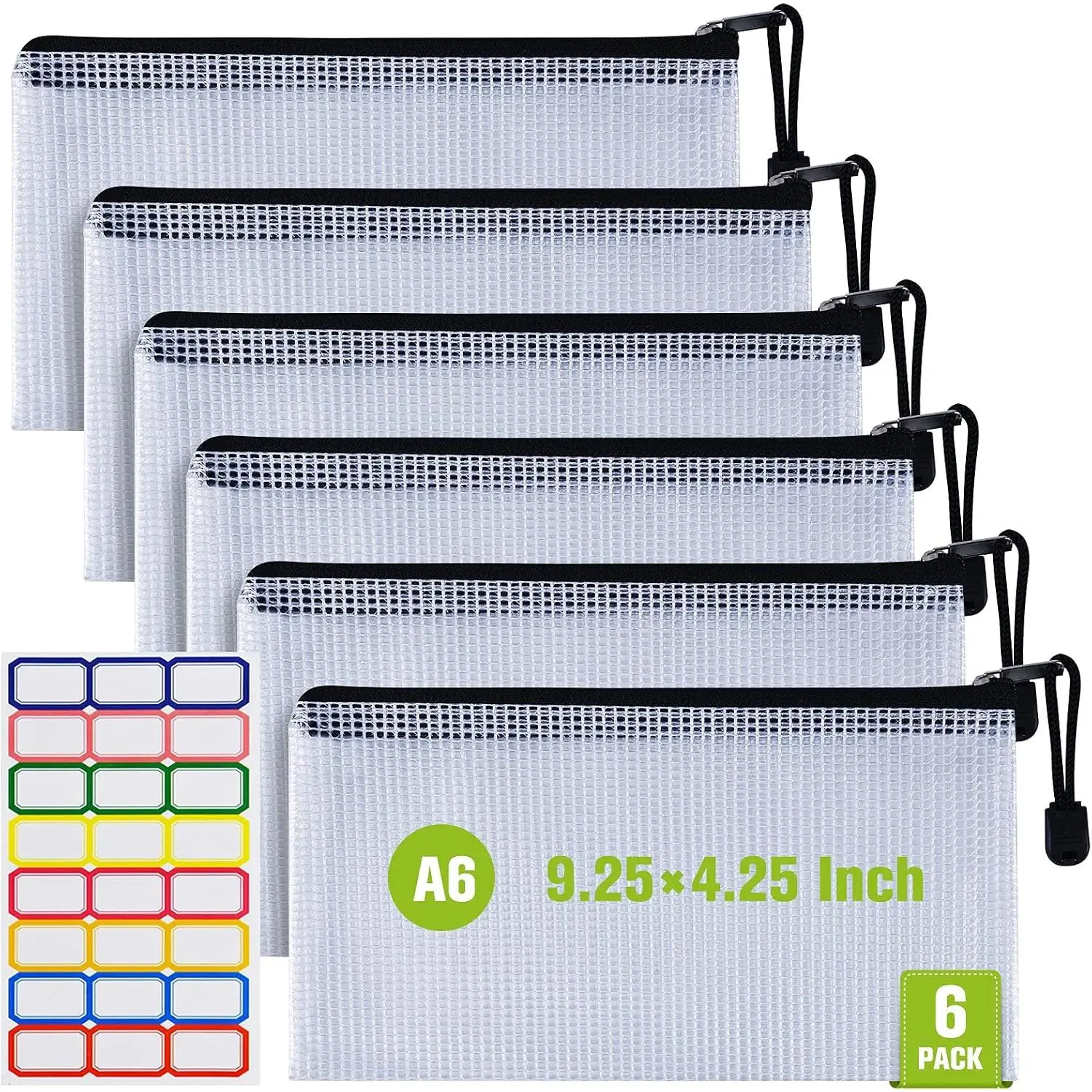 6 count Mesh Zipper Pouch Bags: A6 Clear Zipper Pouches for Classroom, Black | 9.25×4.25 Inch Plastic Mesh Bag Document Pouch,  Organizing Pouch for for School Office Supplie, Travel Storage