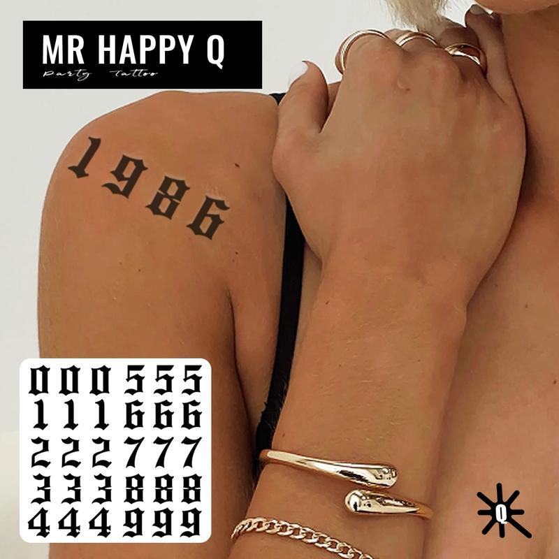 Temporary Tattoo Sticker Waterproof Arabic Numbers Lucky Number Pattern Gothic Style Unisex Hand Finger Tattoos Fashion Art Font High Quality Printing